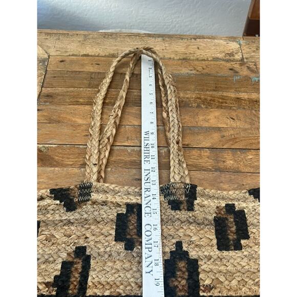 Unbranded Jute Tote Bag Large 20" Double Strap Shoulder Brown Striped 100% Jute - Picture 6 of 11